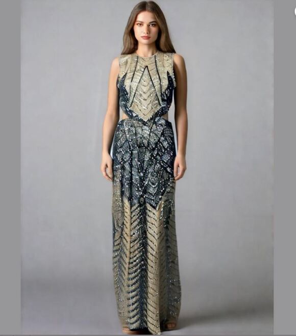 VENUS Dresses & Skirts - Venus Nude Black Sequin Formal Cut Out Side Sleeveless Evening Dress Gown 4